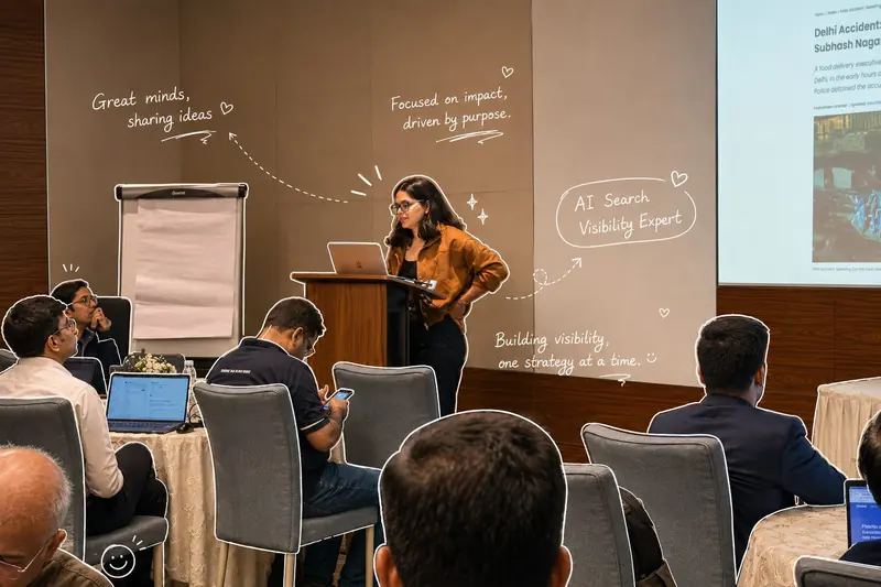 Shikha Kumari, AI SEO Expert, speaking at a leadership AI session